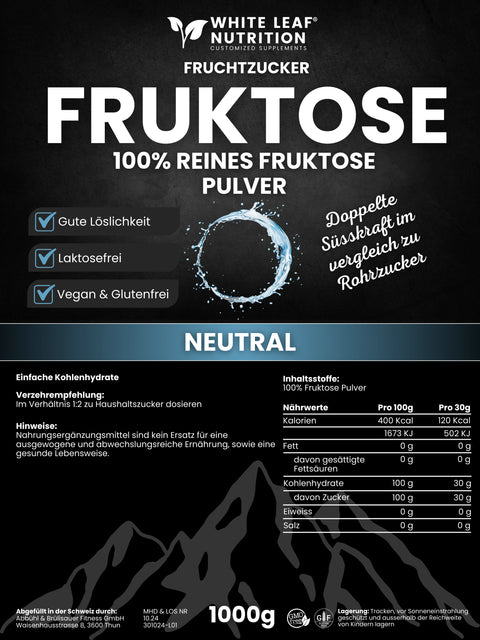 FRUKTOSE PULVER 1000G White Leaf Nutrition